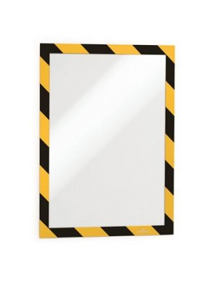 Infokeret, A4, öntapadó háttal, DURABLE "DURAFRAME SECURITY", sárga-fekete