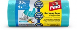 Szemeteszsák, köthető füles, illatosított, 35 l, 20 db, 49x59 cm, 12 µ, FINO "Premium handles", világoskék